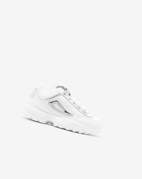 Fila Disruptor 2 Creased Metallic Sneakers Blancas Blancas Plateadas | 28MLFCABT