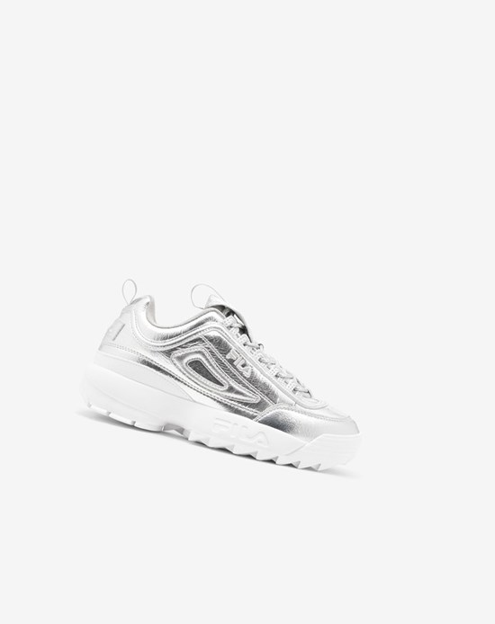 Fila Disruptor 2 Creased Metallic Sneakers Plateadas Plateadas Blancas | 75RTSVWLA