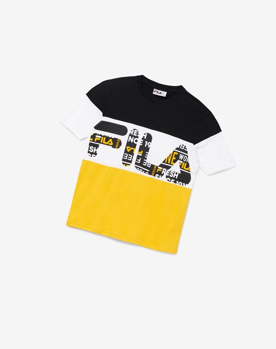 Fila Johnson Tee Negras Amarillo Blancas | 49UNVLBIE