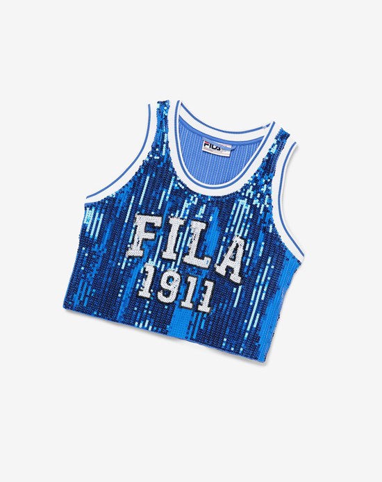 Fila Kiki Glam Crop Jersey Azules | 36QWTEPYH