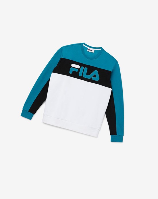 Fila Lesner Fleece Crew 496 Hblu/Wht/Blk | 73CZBWGMV