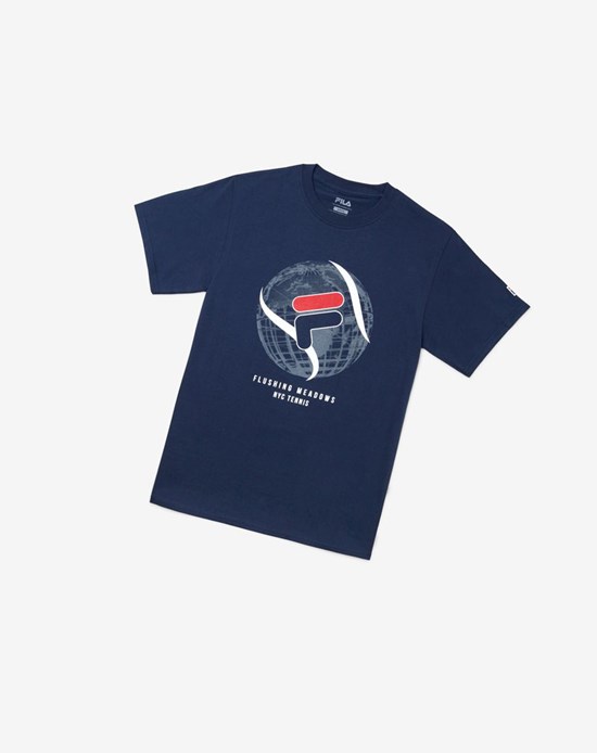 Fila Nyc Globe Tee Azul Marino | 20TQAXDWH