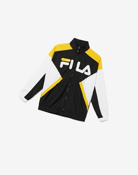 Fila Oliviero Viento Jacket Negras Blancas Amarillo | 48WIYMCKR