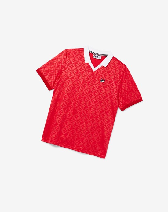 Fila Paxton Johnny Collar Polo Rojas Blancas | 53UVXBKFE