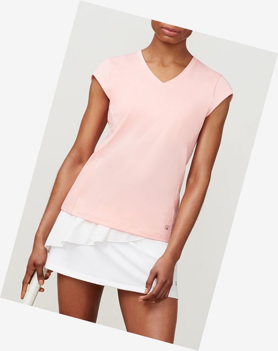 Fila Ruffle V-neck Tee Ltpink | 86TJBRIAX