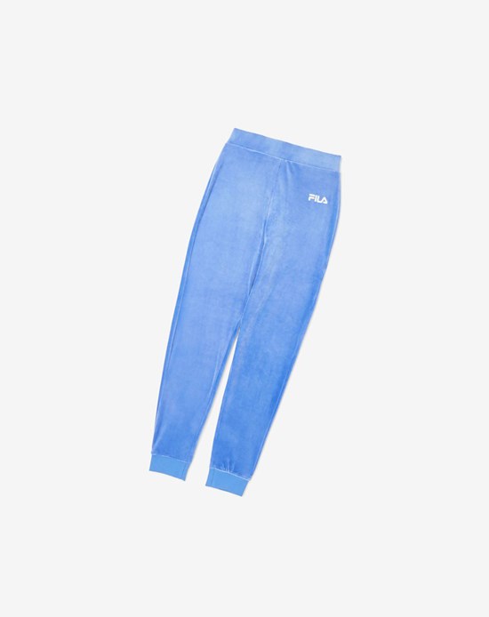 Fila Sara Velour Jogger Azules Blancas | 29SGOEBJQ