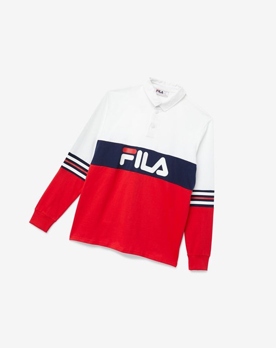 Fila Syd Long Sleeve Polo Blancas Rojas | 37BPDCUJR