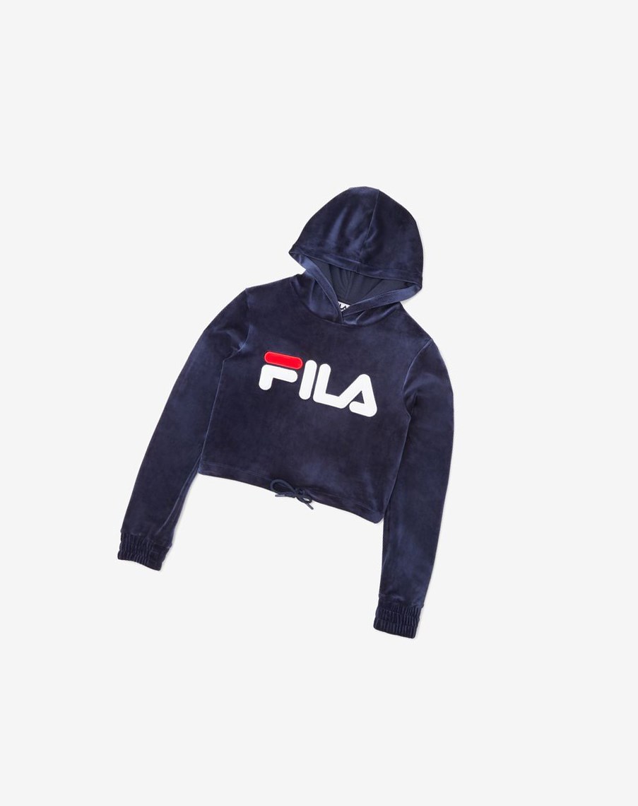 Fila Aitana Crop Velour Hoodie Blancas Rojas | 23JQNPIFK