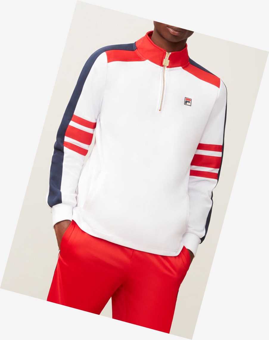 Fila Alastair 1/4 Zip Sweatshirt Wht/Cred/Peac | 91FINZJYA