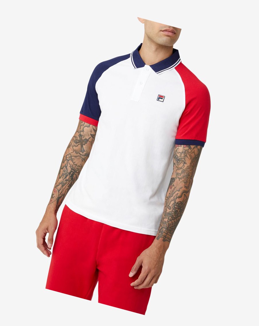 Fila Apollo Polo Blancas Azul Marino Rojas | 82GSTPFNA