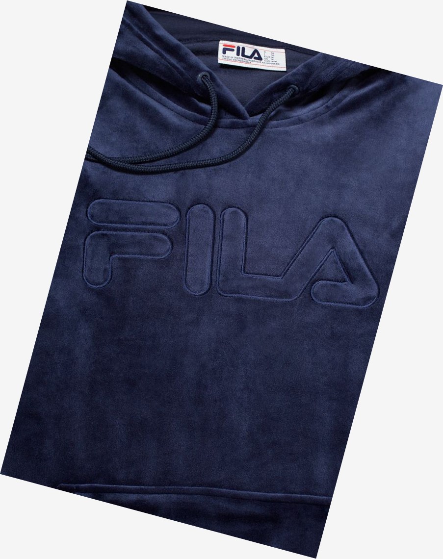 Fila Asher Velour Hoodie 410 Peacoat | 75LIFPUVB