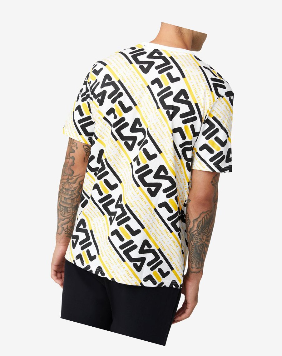 Fila Calvin Tee Blancas Negras Amarillo | 53VNMLEAI