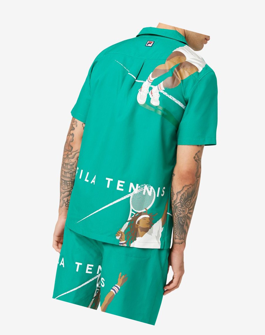 Fila Chamberlin Seersucker Shirt Verde | 07TBIAPKH