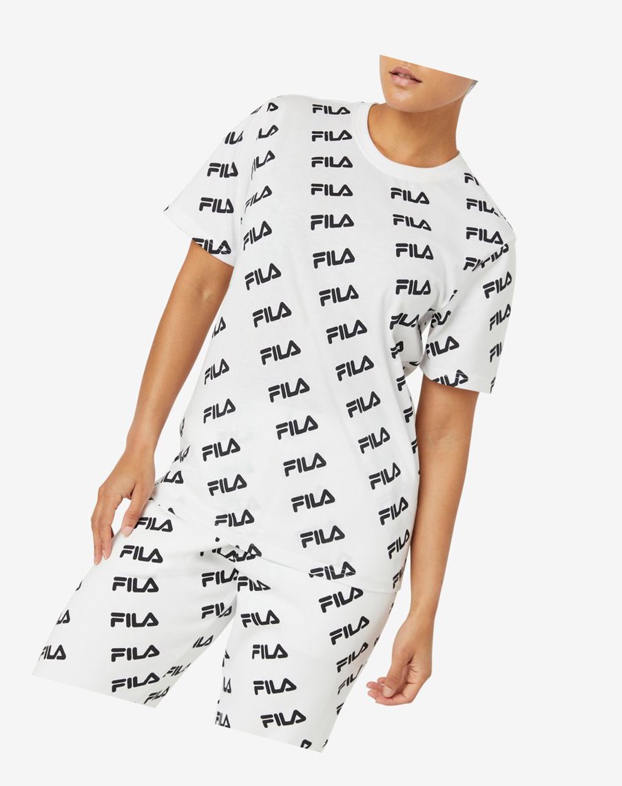 Fila Diagonal Logo Tee Blancas Negras | 16PHTZDSJ