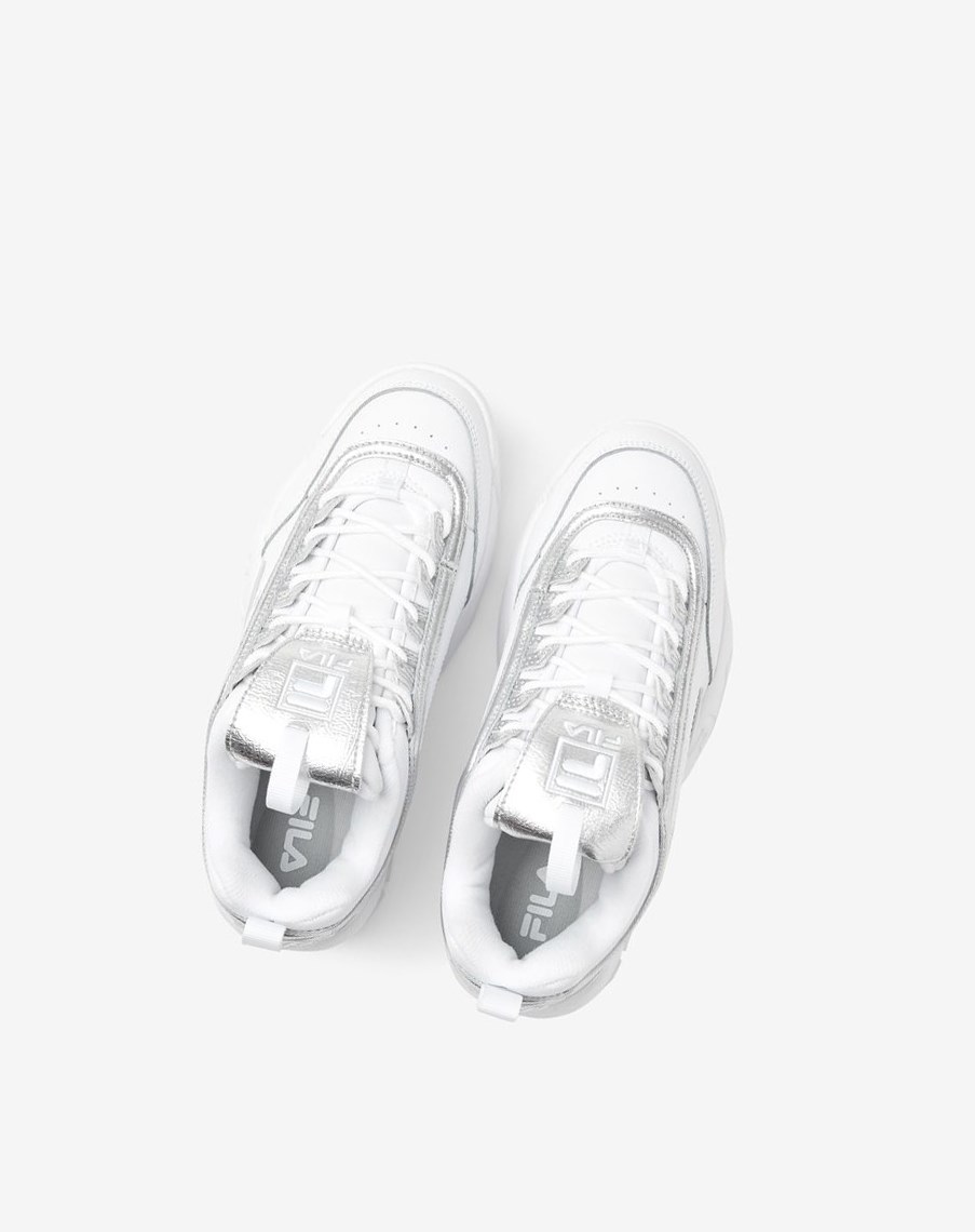 Fila Disruptor 2 Creased Metallic Sneakers Blancas Blancas Plateadas | 28MLFCABT