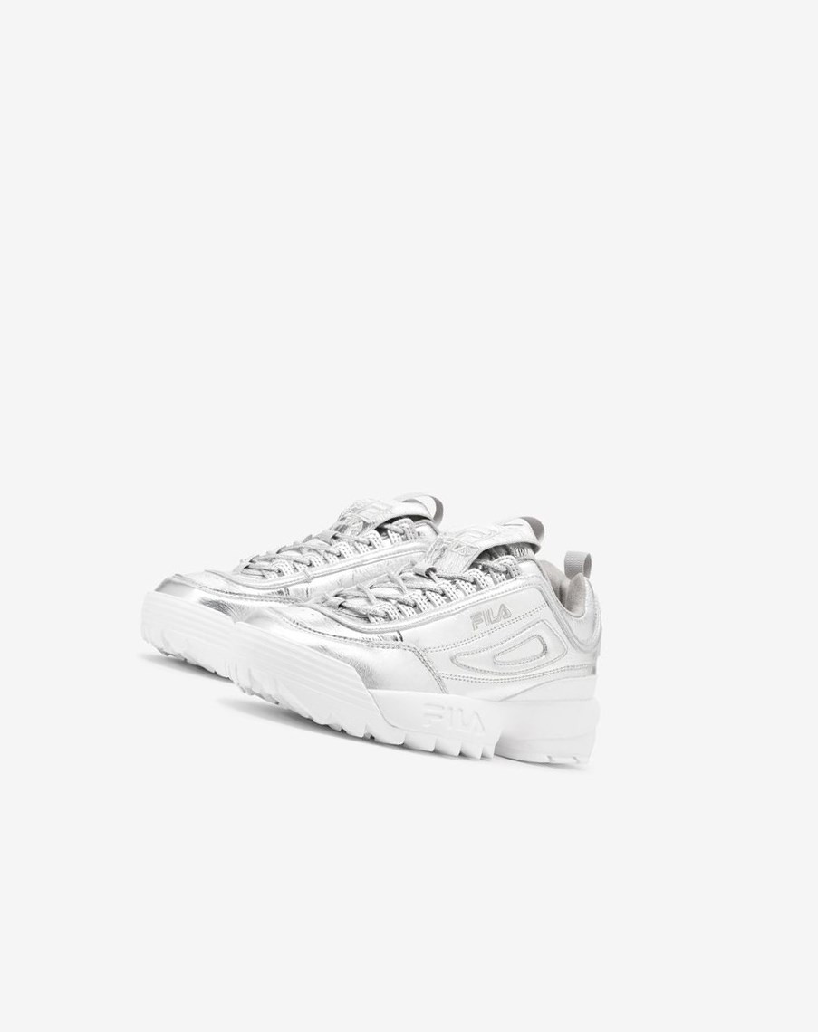 Fila Disruptor 2 Creased Metallic Sneakers Plateadas Plateadas Blancas | 75RTSVWLA