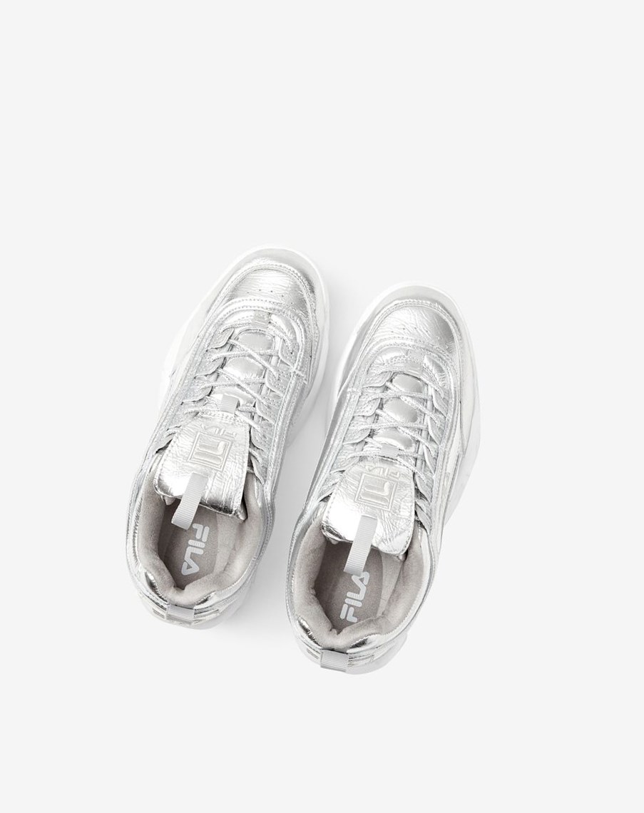 Fila Disruptor 2 Creased Metallic Sneakers Plateadas Plateadas Blancas | 75RTSVWLA