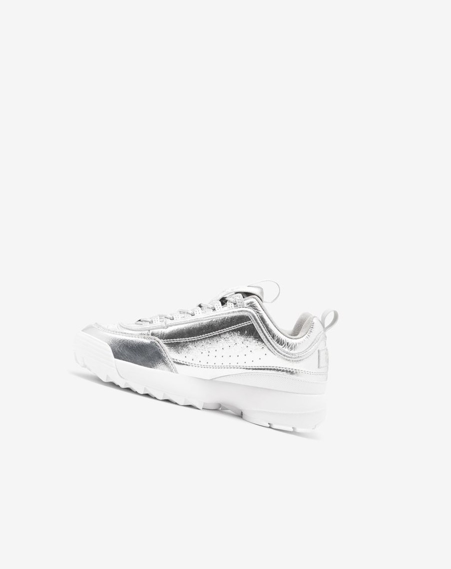 Fila Disruptor 2 Creased Metallic Sneakers Plateadas Plateadas Blancas | 75RTSVWLA