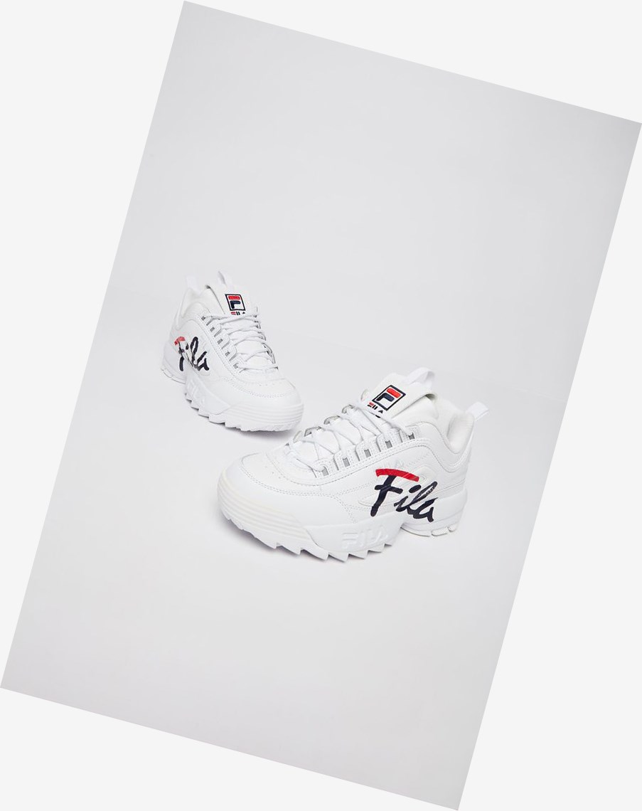 Fila Disruptor 2 Script Sneakers Wht/Fnvy/Fred | 96ZPNCBXT