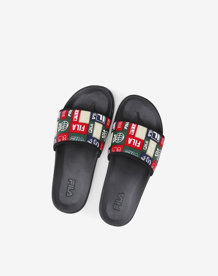 Fila Drifter Lux Patchwork Chanclas Sandals Negras Rojas | 15JBUESQN