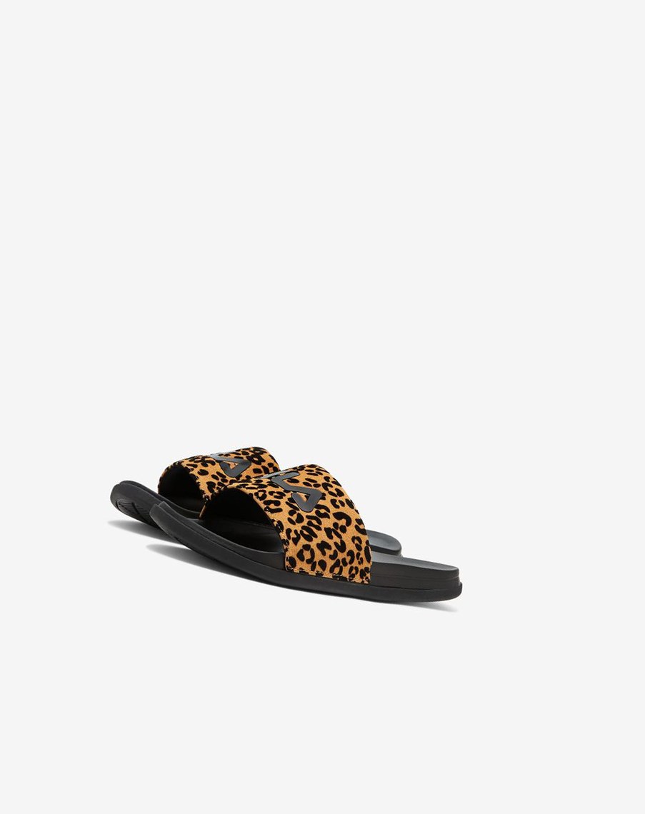 Fila Drifter Luxe Wild Chanclas Sandals Negras Negras Leopardo | 69YEQGUJZ