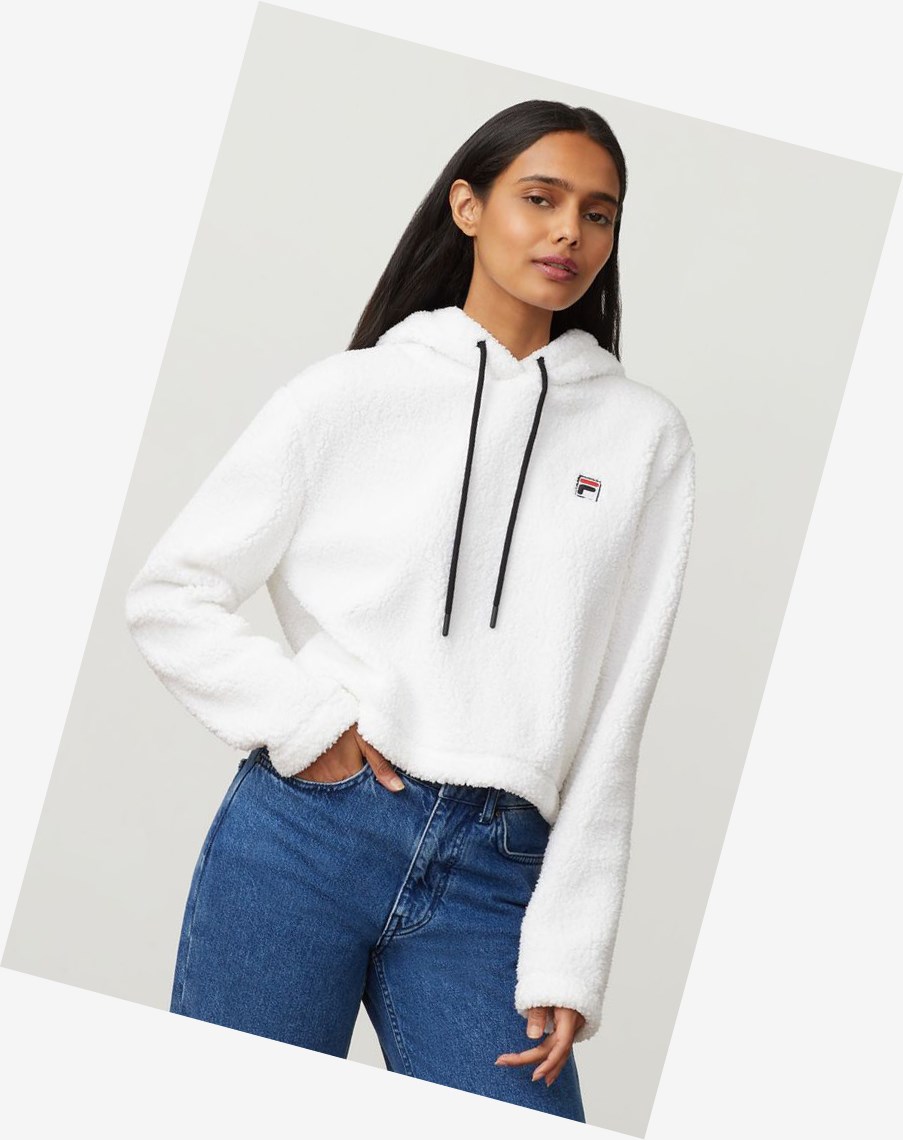 Fila Ember Crop Hoodie Wht/Blk/Mred | 05FGQCNZB