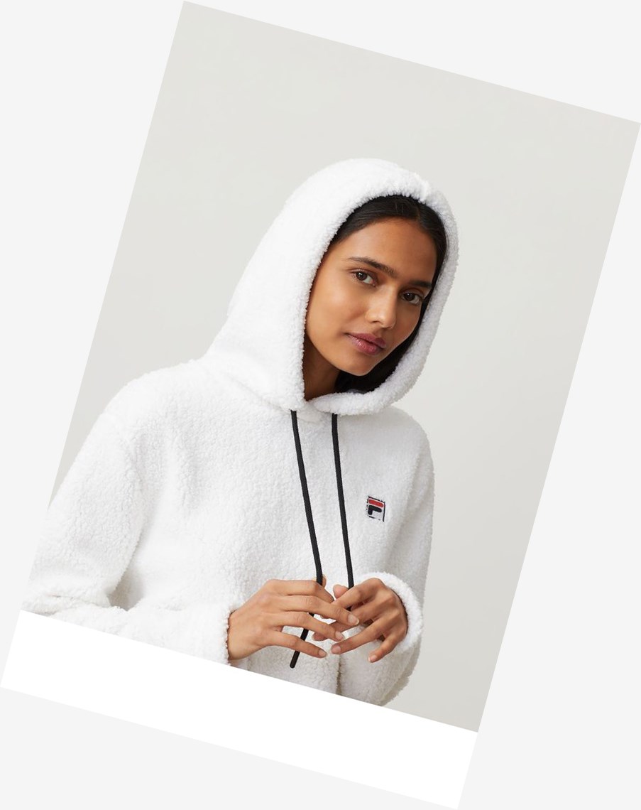 Fila Ember Crop Hoodie Wht/Blk/Mred | 28NKPXOJS