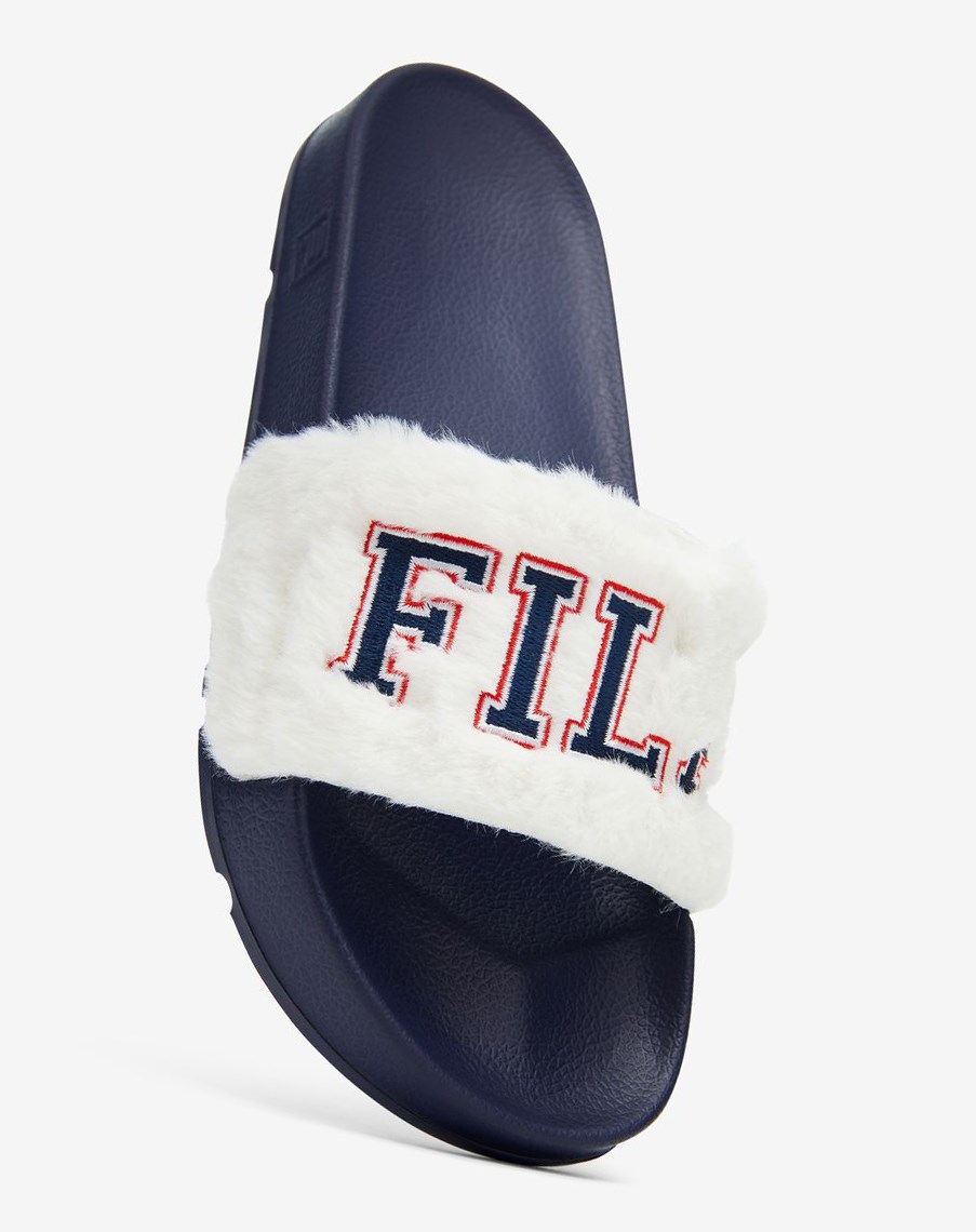 Fila Furry Drifter Collegiate Chanclas Sandals Azul Marino Rojas | 86OZFWSDT