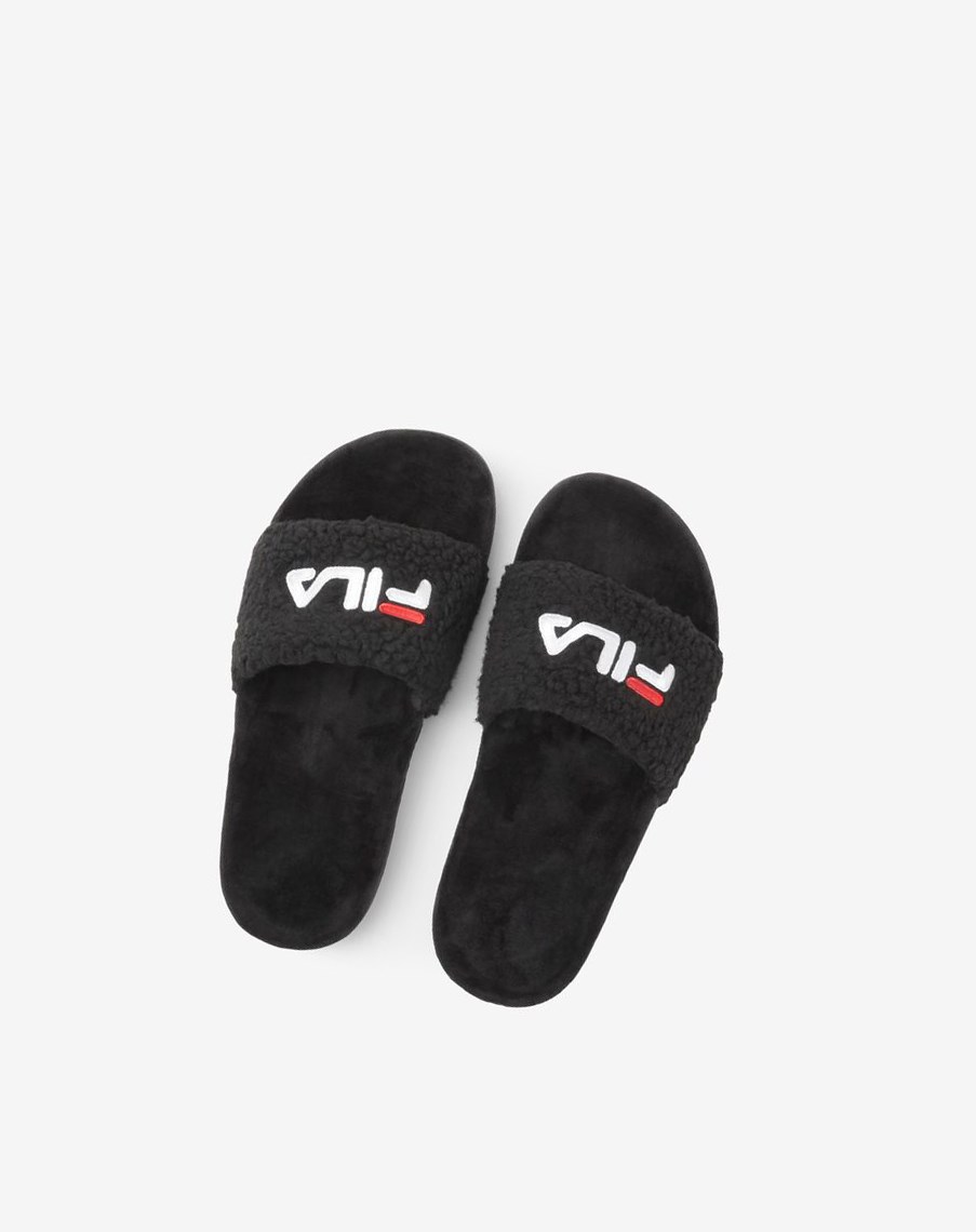 Fila Fuzzy Drifter Chanclas Sandals Negras Rojas Blancas | 49PKQRDHJ