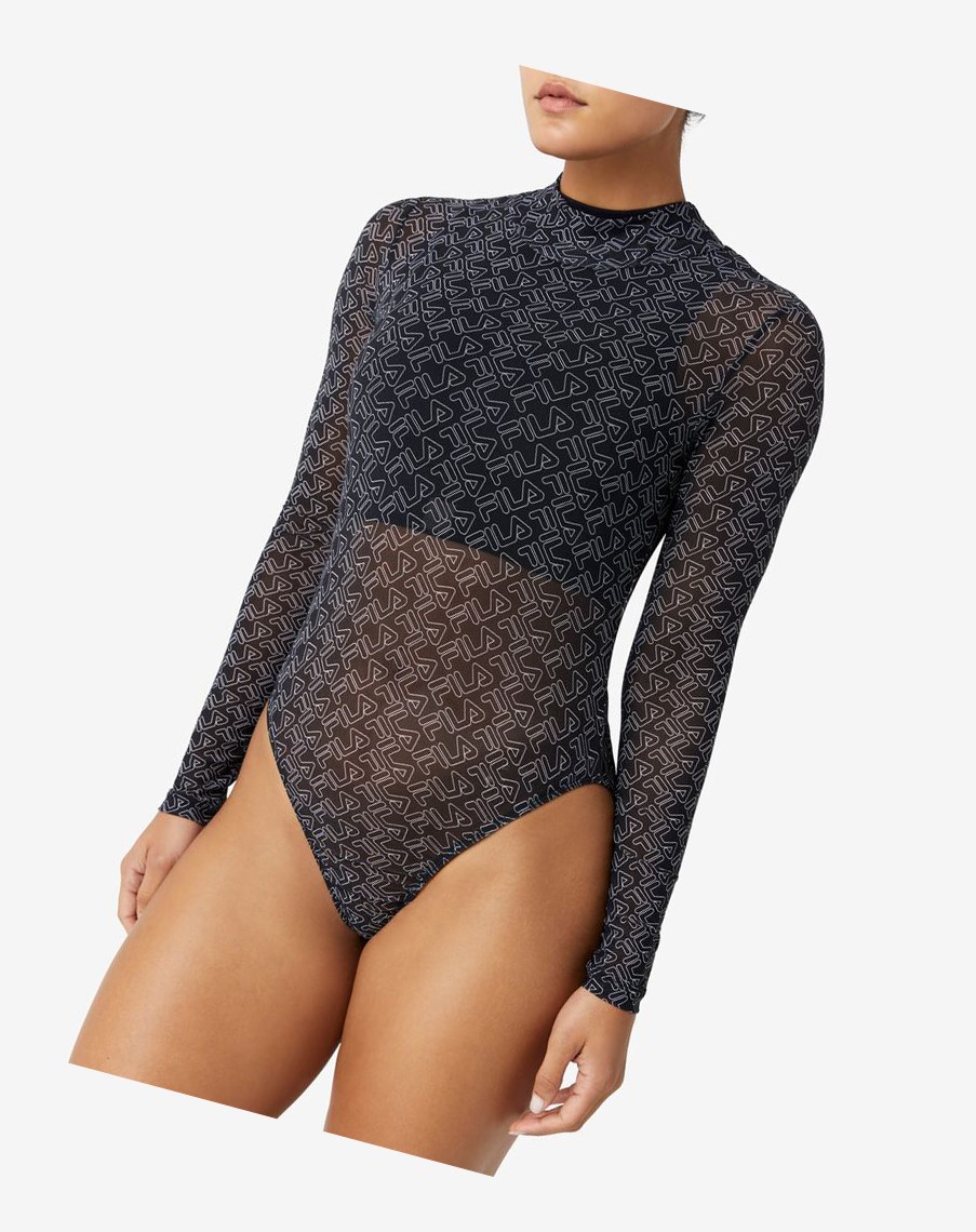 Fila Gaganga Sheer Bodysuit Negras Blancas | 71YGURFIJ