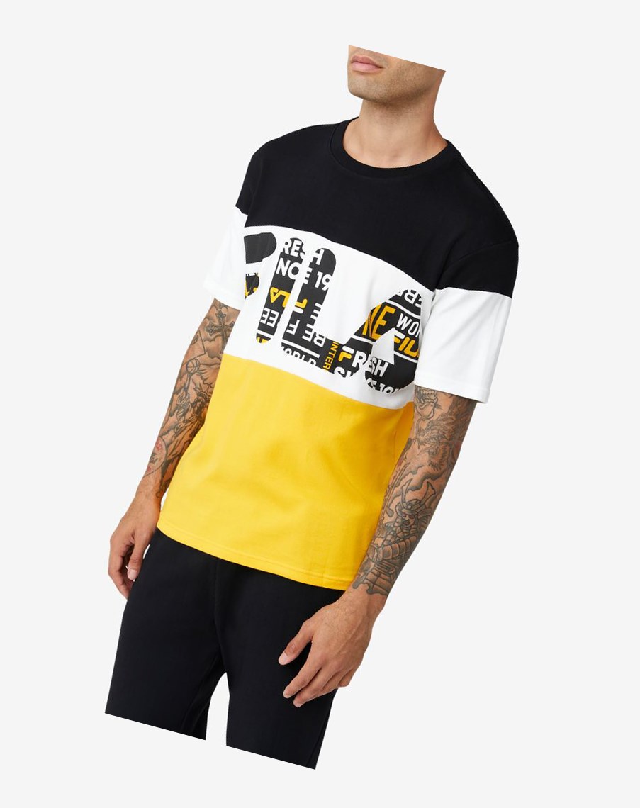 Fila Johnson Tee Negras Amarillo Blancas | 49UNVLBIE