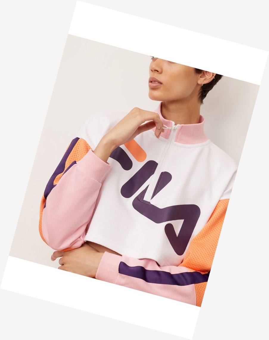 Fila Kaia 1/2 Zip Cropped Sweatshirt Wht/Cndyp/Corg | 26XFVICWR