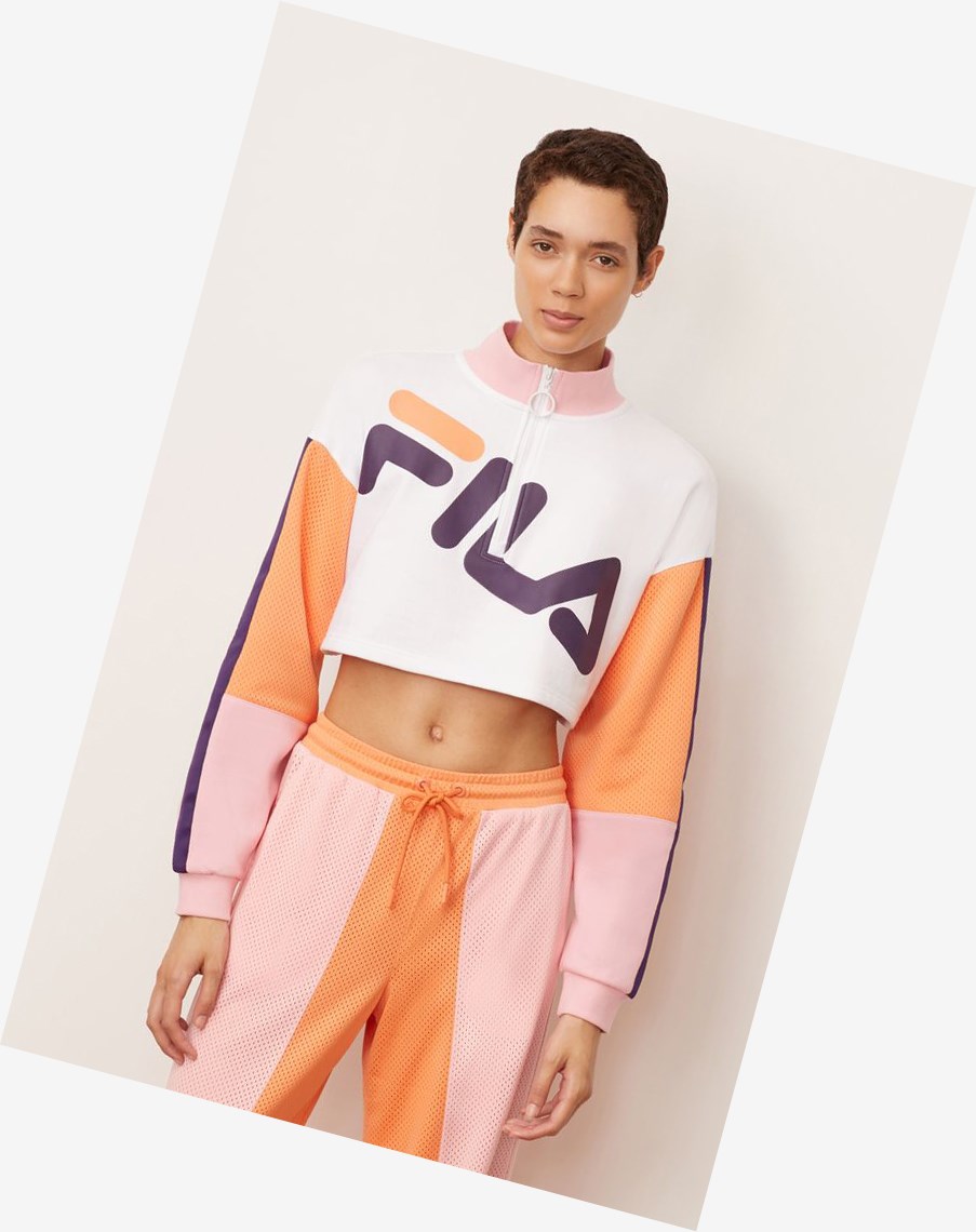 Fila Kaia 1/2 Zip Cropped Sweatshirt Wht/Cndyp/Corg | 26XFVICWR