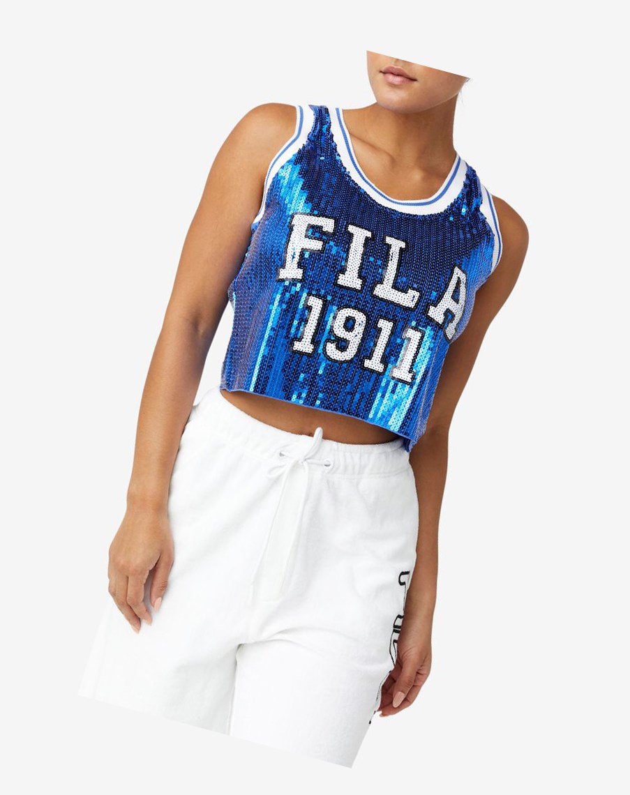 Fila Kiki Glam Crop Jersey Azules | 93QMFWVBZ