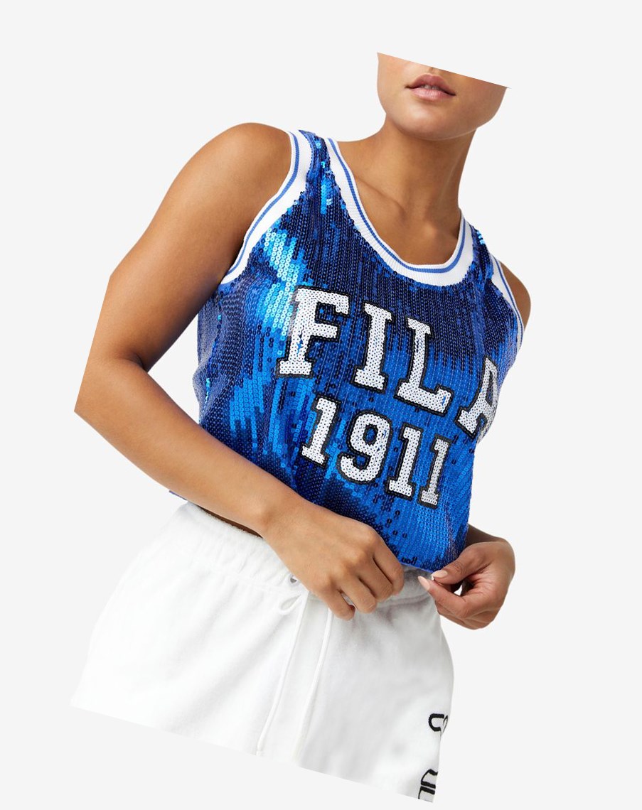 Fila Kiki Glam Crop Jersey Azules | 93QMFWVBZ