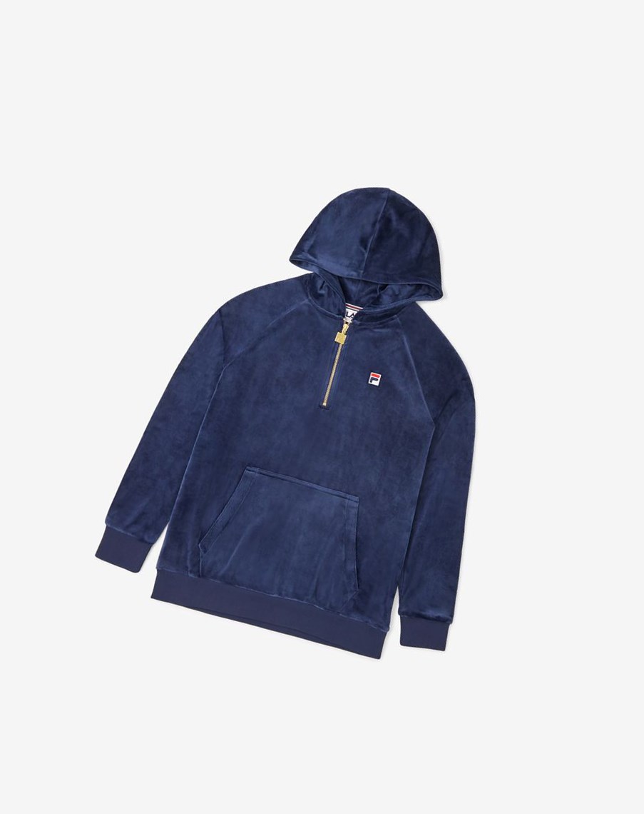 Fila Laurent Velour Hoodie 410 Peacoat | 92FISTUNJ