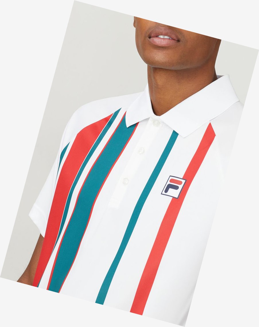 Fila Legend A Rayas Printed Polo Wht/Paci/Cred | 47TAZLSGF