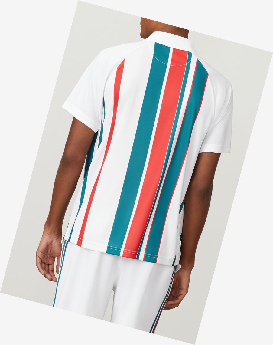 Fila Legend A Rayas Printed Polo Wht/Paci/Cred | 47TAZLSGF