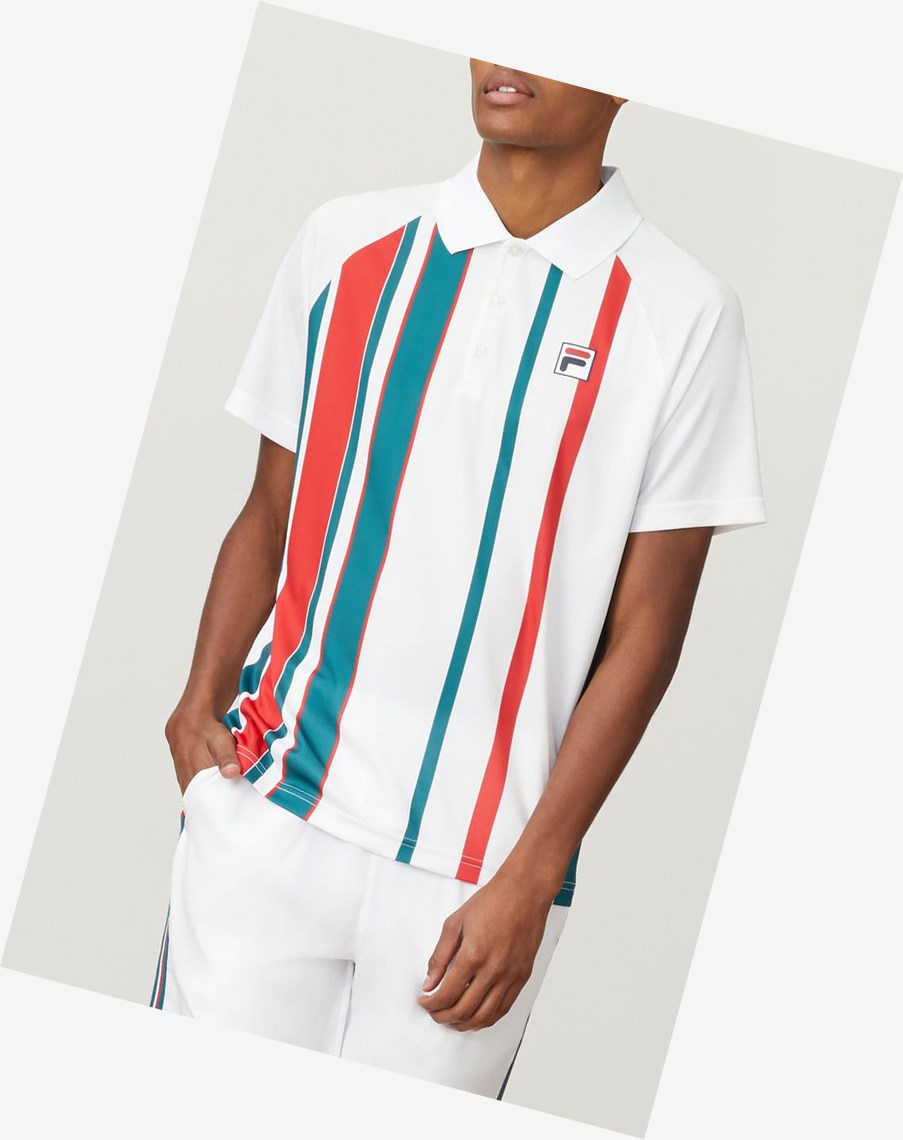 Fila Legend A Rayas Printed Polo Wht/Paci/Cred | 47TAZLSGF