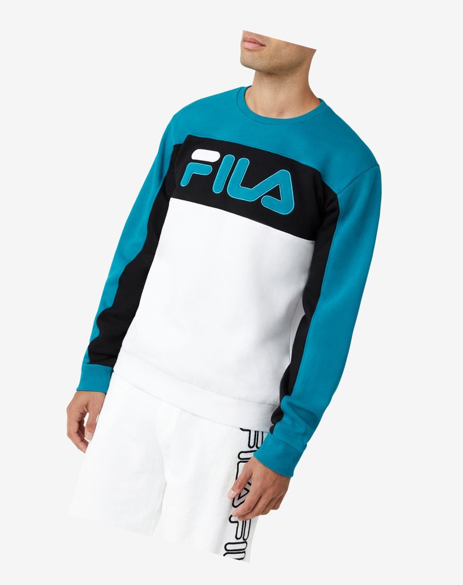 Fila Lesner Fleece Crew 496 Hblu/Wht/Blk | 73CZBWGMV