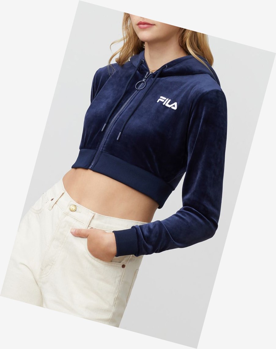 Fila Lou Cropped Velour Hoodie Peac/Wht | 46GPCFTSO