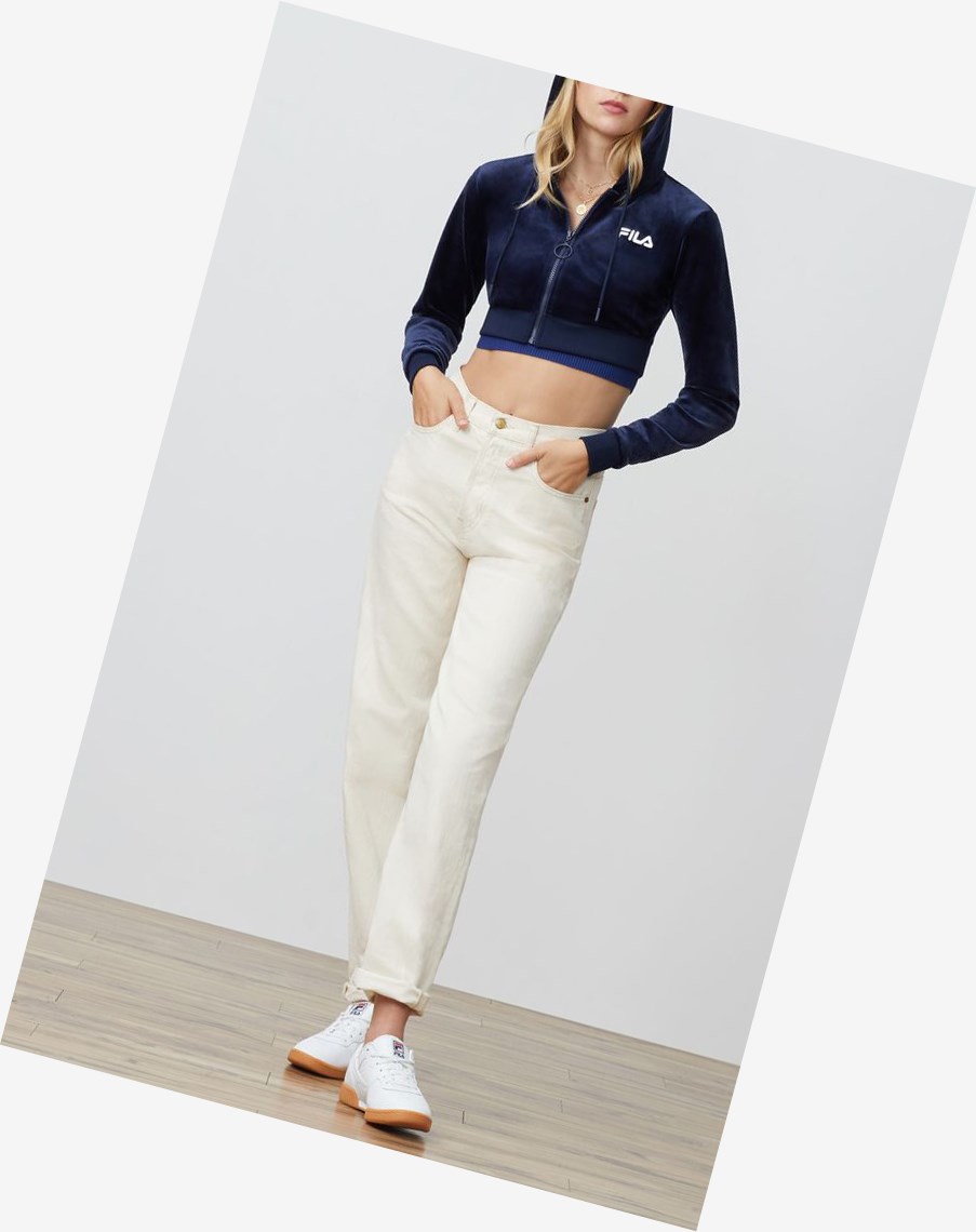 Fila Lou Cropped Velour Hoodie Peac/Wht | 46GPCFTSO