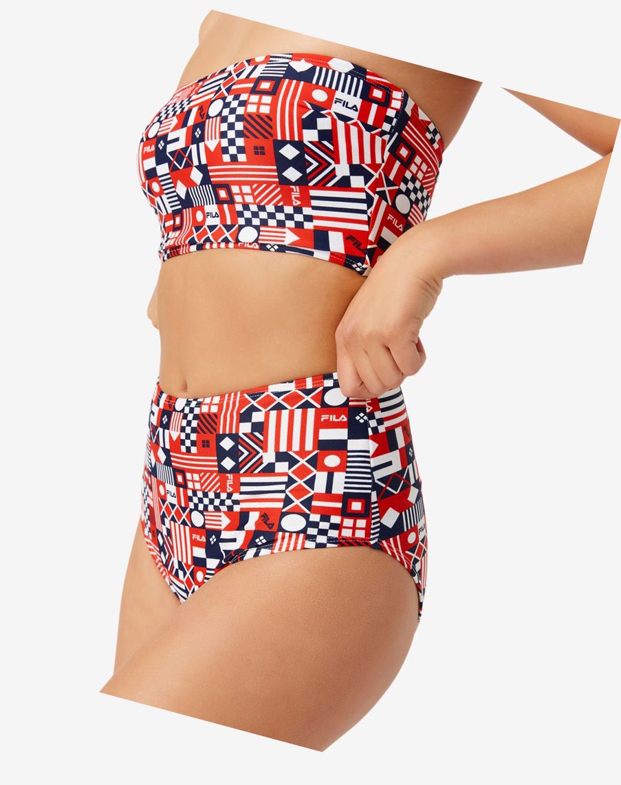 Fila Lu Two Piece Bikini Swimsuit Rojas Blancas | 71FNWEPAO