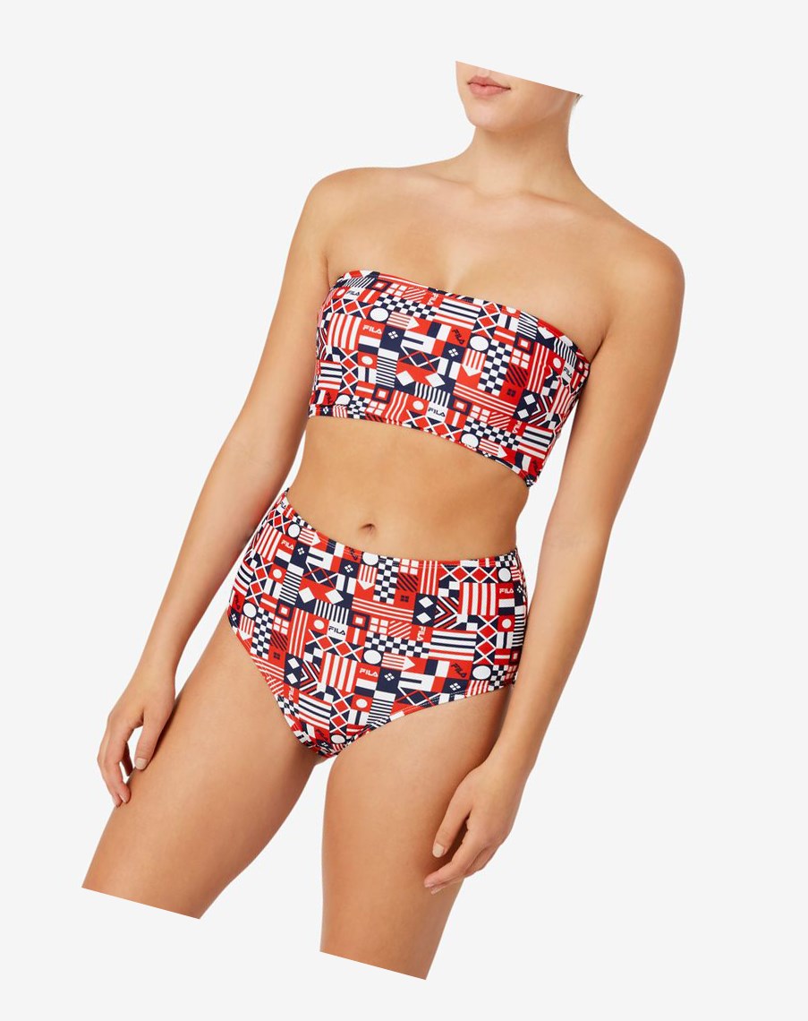 Fila Lu Two Piece Bikini Swimsuit Rojas Blancas | 71FNWEPAO