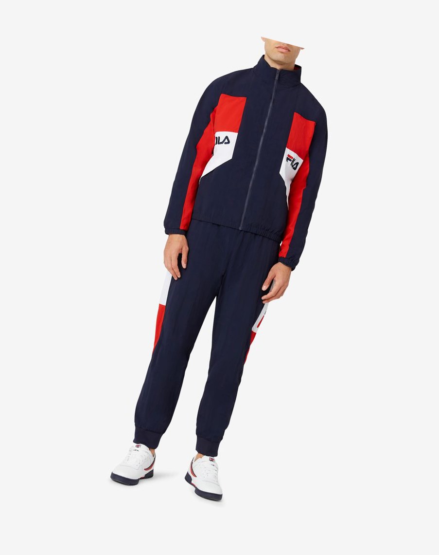 Fila Obasi Viento Jacket Azul Marino Rojas Blancas | 43VHFIJZN