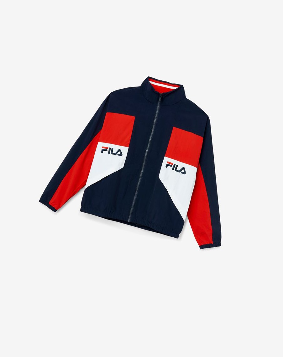 Fila Obasi Viento Jacket Azul Marino Rojas Blancas | 43VHFIJZN