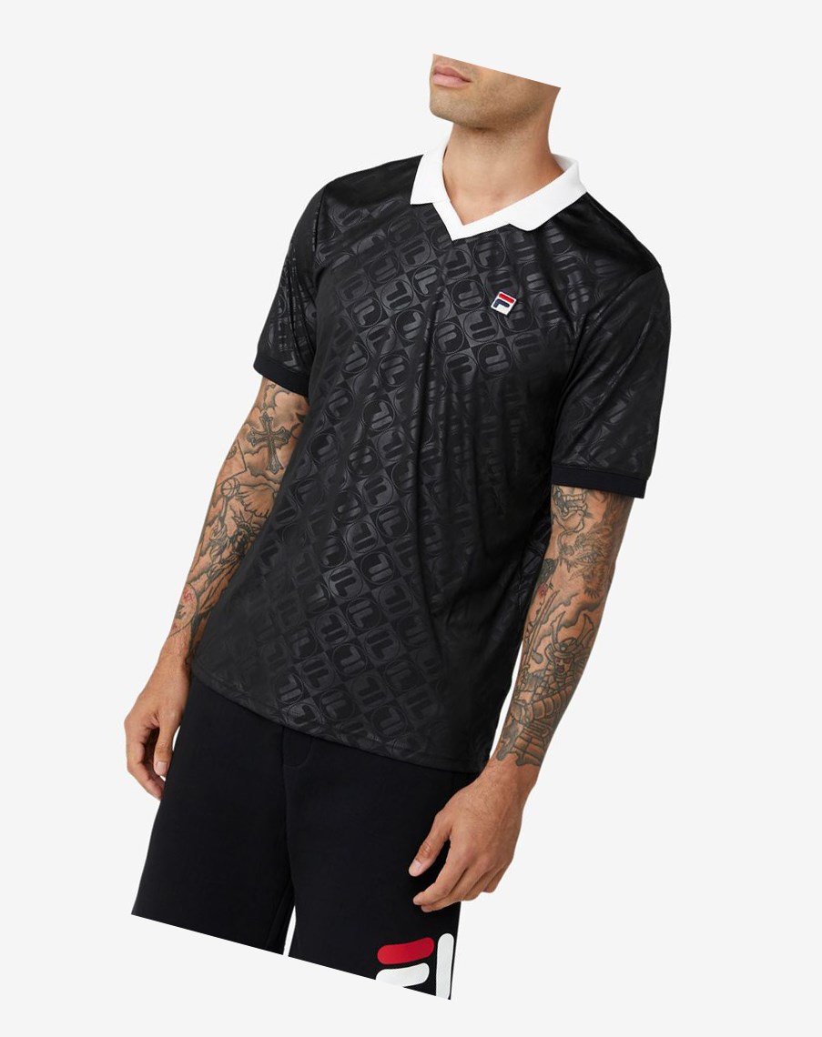 Fila Paxton Johnny Collar Polo Negras Blancas | 71LXHJZAN