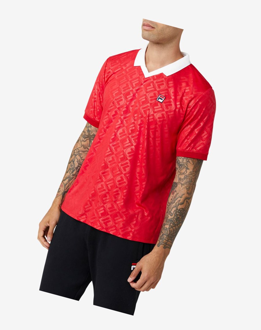 Fila Paxton Johnny Collar Polo Rojas Blancas | 53UVXBKFE