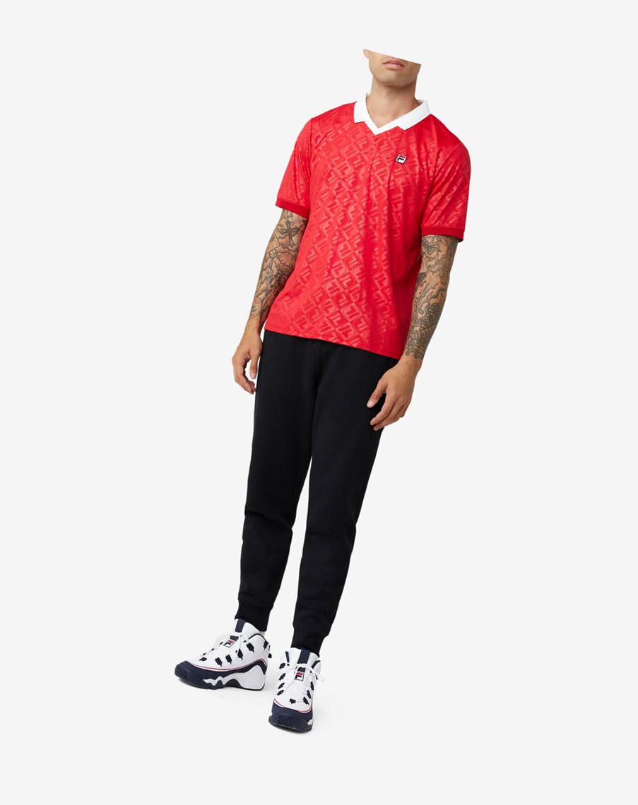 Fila Paxton Johnny Collar Polo Rojas Blancas | 53UVXBKFE