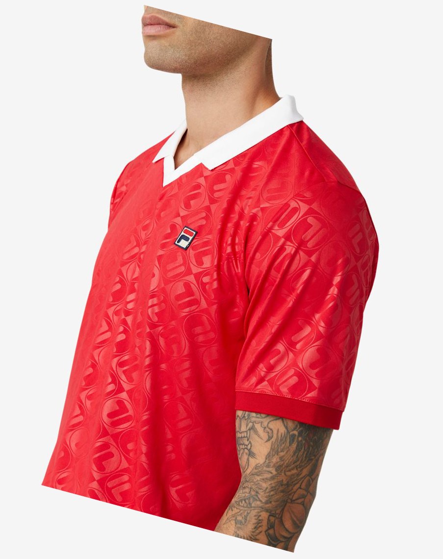 Fila Paxton Johnny Collar Polo Rojas Blancas | 53UVXBKFE